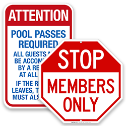 Pool Pass & Guest Required Signs