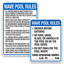 Wave Pool Rules Signs