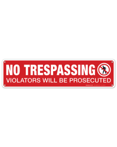 No Trespassing Violators Will Be Prosecuted Sign, Rectangle Red Background Sign
