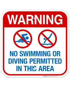 No Swimming Or Diving Permitted In This Area Sign, Pool Sign