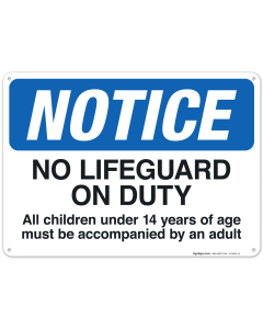 No Lifeguard On Duty Sign, Pool Sign, (SI-6665)