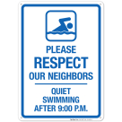 Quiet Swimming After 9 Sign, Pool Sign