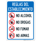 House Rules, No Alcohol No Drugs No Smoking No Weapons Sign House Rules, No Alcohol No Drugs No Smoking No Weapons Sign