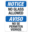 Notice No Glass Allowed Pool Sign, Bilingual Spanish English Notice No Glass Allowed Pool Sign, Bilingual Spanish English