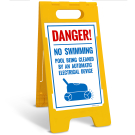 Danger No Swimming Pool Being Cleaned By An Automated Electrical Device Folding Floor Sign, Danger No Swimming Pool Being Cleaned By An Automated Electrical Device Folding Floor Sign,