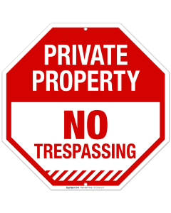 Private Property No Trespassing Sign, (SI-1176) Octagon Red Background Sign