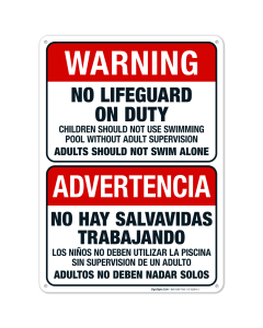 No Lifeguard On Duty Bilingual Sign