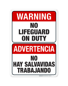 Pool Sign, No Lifeguard On Duty Sign, Bilingual Spanish English