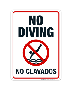 No Diving Sign, Bilingual English Spanish
