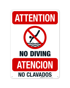 Attention No Diving Sign, Bilingual Spanish English