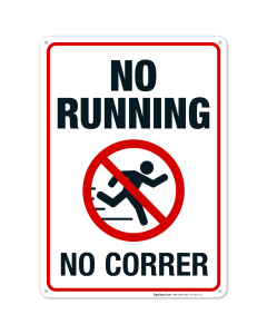 No Running Pool Sign, Bilingual Spanish English