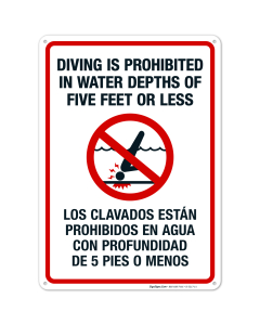 Diving Is Prohibited In Water Depths Of Five Feet Or Less Pool Sign