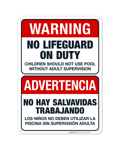 Bilingual No Lifeguard On Duty Sign, Spanish English