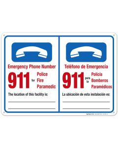 Pool Emergency Phone Number Sign, Bilingual English Spanish