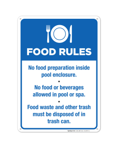 Pool Food Rules - No Food Preparation Inside Pool Enclosure Sign