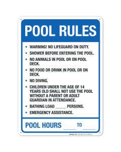 Pool Rules Pool Sign