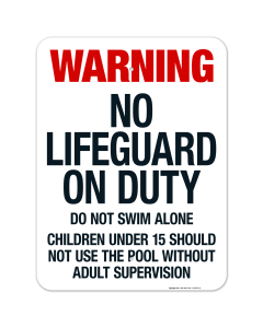 Maryland No Lifeguard On Duty Sign, Complies With State Of Maryland Pool Safety Code