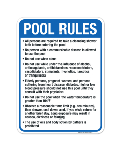 Massachusetts Pool Rules Sign, Complies With State Of Massachusetts Pool Safety Code