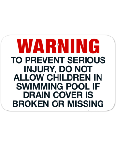 Mississippi Drain Cover Warning Sign, Complies With State Of Mississippi Pool Safety Code