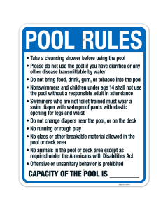 Montana Pool Rules Sign, Complies With State Of Montana Pool Safety Code
