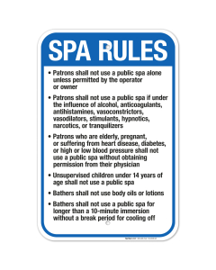 New Hampshire Spa Rules Sign, Complies With State Of New Hampshire Pool Safety Code