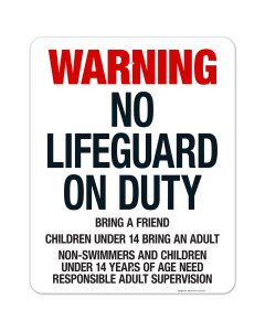 Oregon Warning No Lifeguard On Duty Sign, Complies With State Of Oregon Pool Safety Code