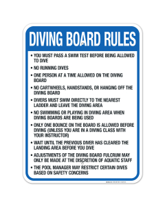 Washington Diving Board Rules Sign, Complies With State Of Washington Pool Safety Code