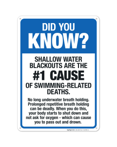 Did You Know Shallow Water Blackouts are the #1 Cause of Swimming Related Deaths Sign