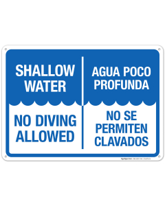 Shallow Water No Diving Allowed Bilingual Sign, Pool Sign