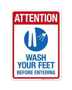 Attention Wash Your Feet Before Entering Sign, Pool Sign