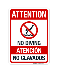 Attention No Diving Sign, Pool Sign