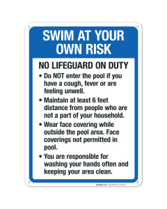 Swim At Your Own Risk Sign, Pool Sign, (SI-6781)