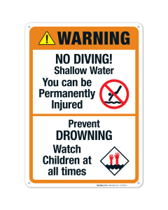 No Diving Shallow Water Sign, Pool Sign