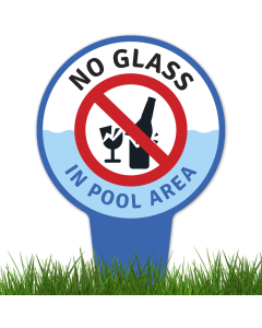 No Glass Allowed In Pool Area With Stake Sign