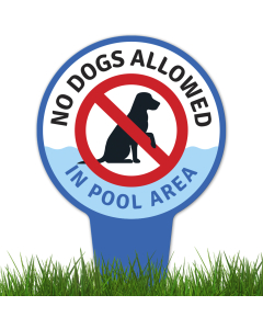 No Dogs Allowed In Pool Area With Stake Sign