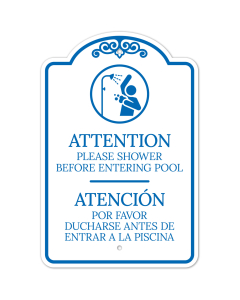 Attention Shower Before Entering Pool Bilingual Sign