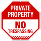 Private Property No Trespassing Sign, (SI-1176) Octagon Red Background Sign