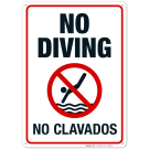 No Diving Sign, Bilingual English Spanish