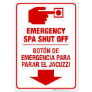 Emergency Spa Shut Off Sign, Bilingual English Spanish