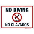 Bilingual No Diving Pool Sign, English Spanish