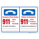 Pool Emergency Phone Number Sign, Bilingual English Spanish