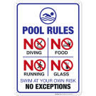 Pool Rules Sign, No Diving Pool Sign