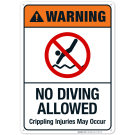 No Diving Allowed Crippling Injuries May Occur Sign, ANSI Warning Sign