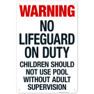 Texas Warning No Lifeguard On Duty Sign, Complies With State Of Texas Pool Safety Code