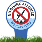 No Diving Allowed Bilingual With Stake Sign