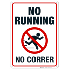 No Running Pool Sign, Bilingual Spanish English