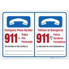 Pool Emergency Phone Number Sign, Bilingual English Spanish