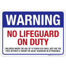 Pool Sign, Warning No Lifeguard On Duty Sign