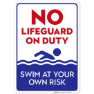 No Lifeguard On Duty Sign, Blue Pool Sign
