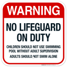 No Lifeguard On Duty Sign, Pool Sign, (SI-6611)